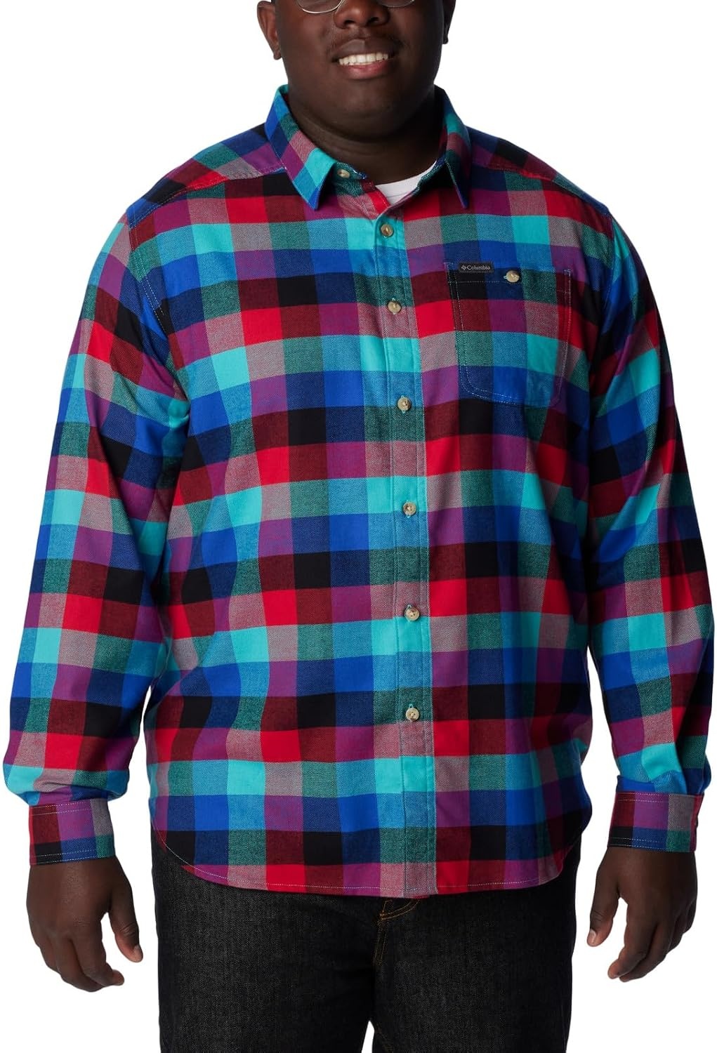 image:imageColumbia Mens Cornell Woods Flannel Long Sleeve ShirtBright Aqua Buffalo Check