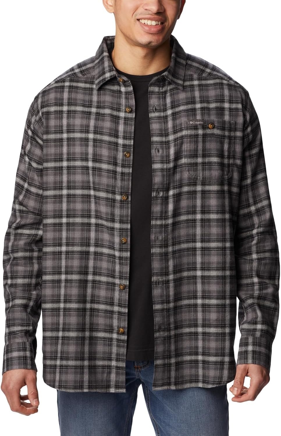 image:imageColumbia Mens Cornell Woods Flannel Long Sleeve ShirtCity Grey Tartan Ombre