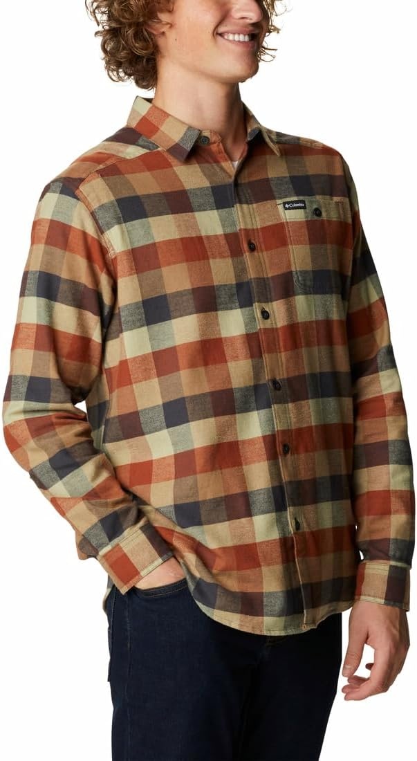 image:imageColumbia Mens Cornell Woods Flannel Long Sleeve ShirtDark Amber Multi Buffalo Check