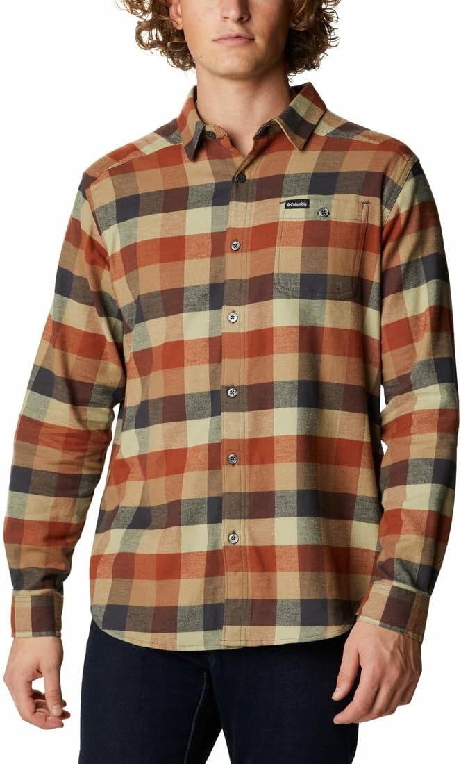 image:imageColumbia Mens Cornell Woods Flannel Long Sleeve ShirtDark Amber Multi Buffalo Check