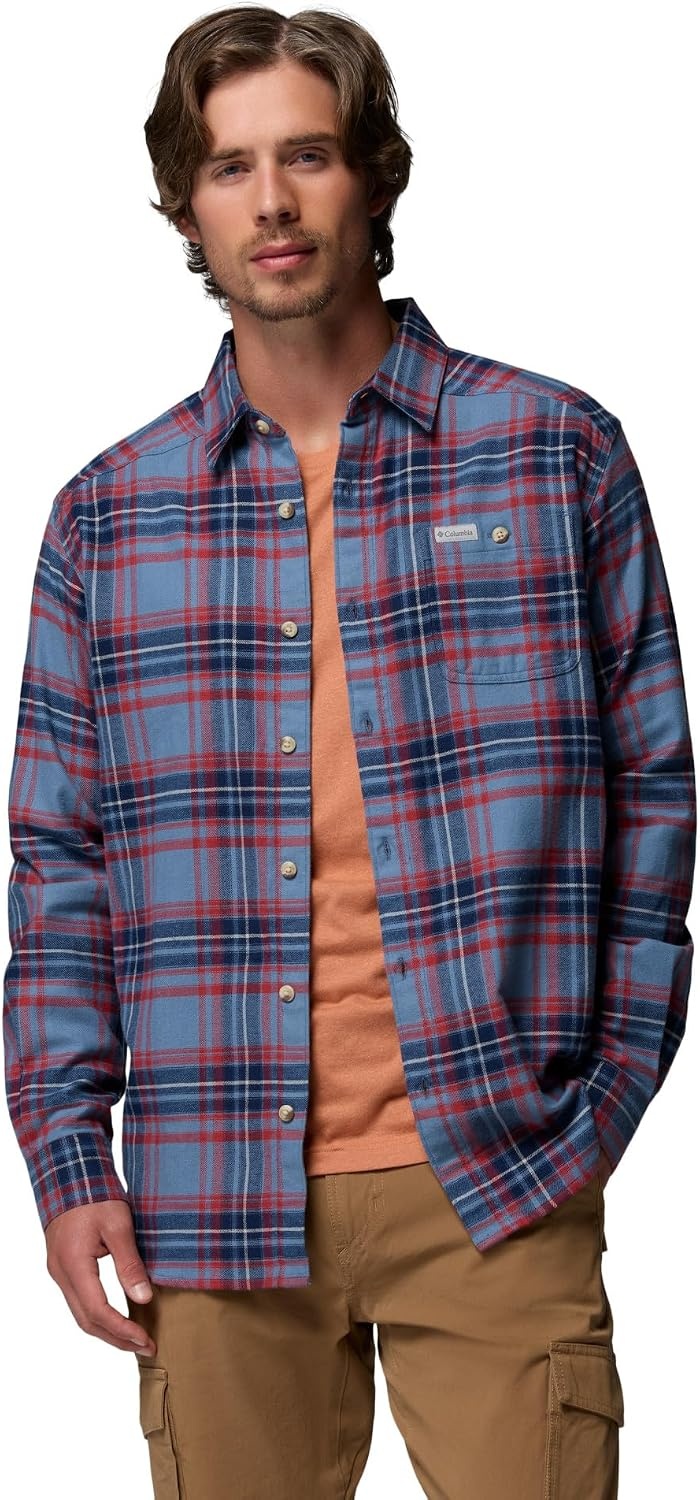 image:imageColumbia Mens Cornell Woods Flannel Long Sleeve ShirtDark Mountain Textured Plaid