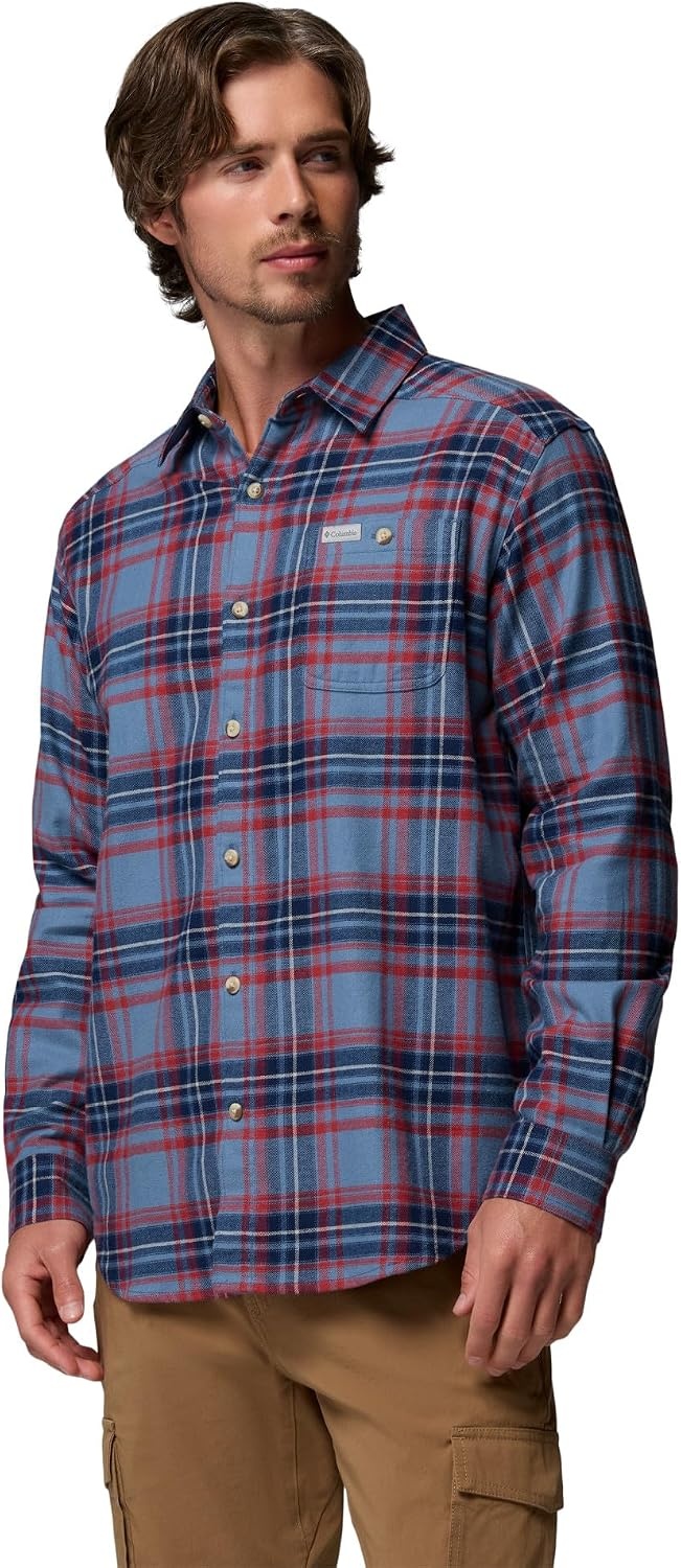 image:imageColumbia Mens Cornell Woods Flannel Long Sleeve ShirtDark Mountain Textured Plaid