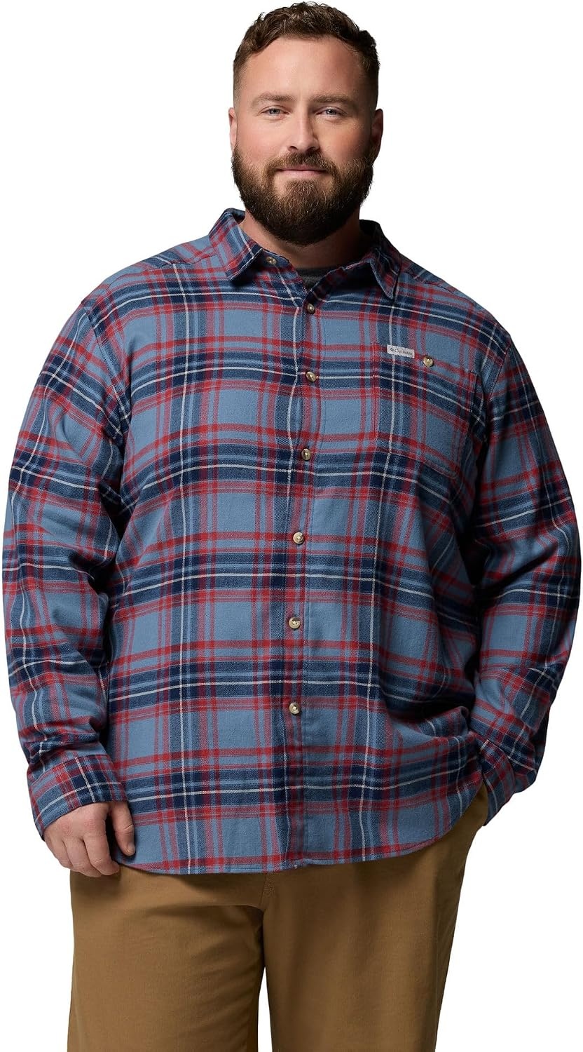 image:imageColumbia Mens Cornell Woods Flannel Long Sleeve ShirtDark Mountain Textured Plaid