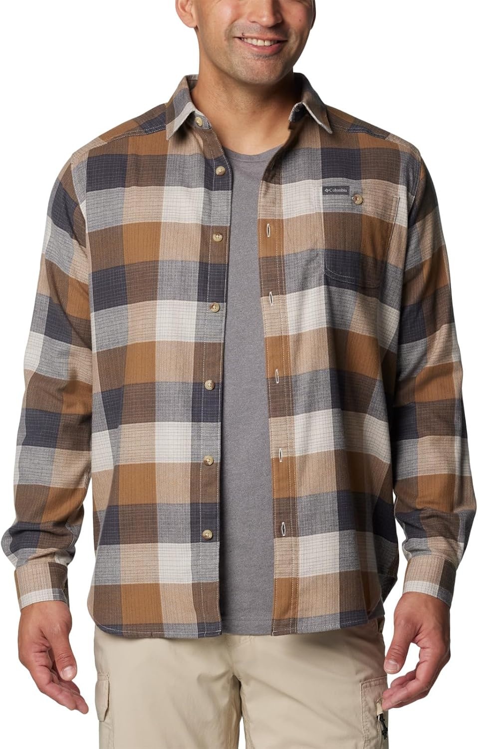 image:imageColumbia Mens Cornell Woods Flannel Long Sleeve ShirtDark Stone Ombre Buffalo