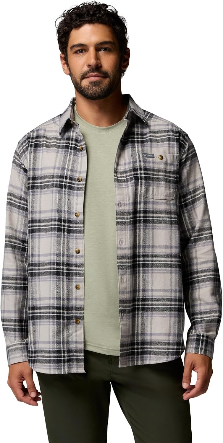 image:imageColumbia Mens Cornell Woods Flannel Long Sleeve ShirtFlint Grey Texture Plaid
