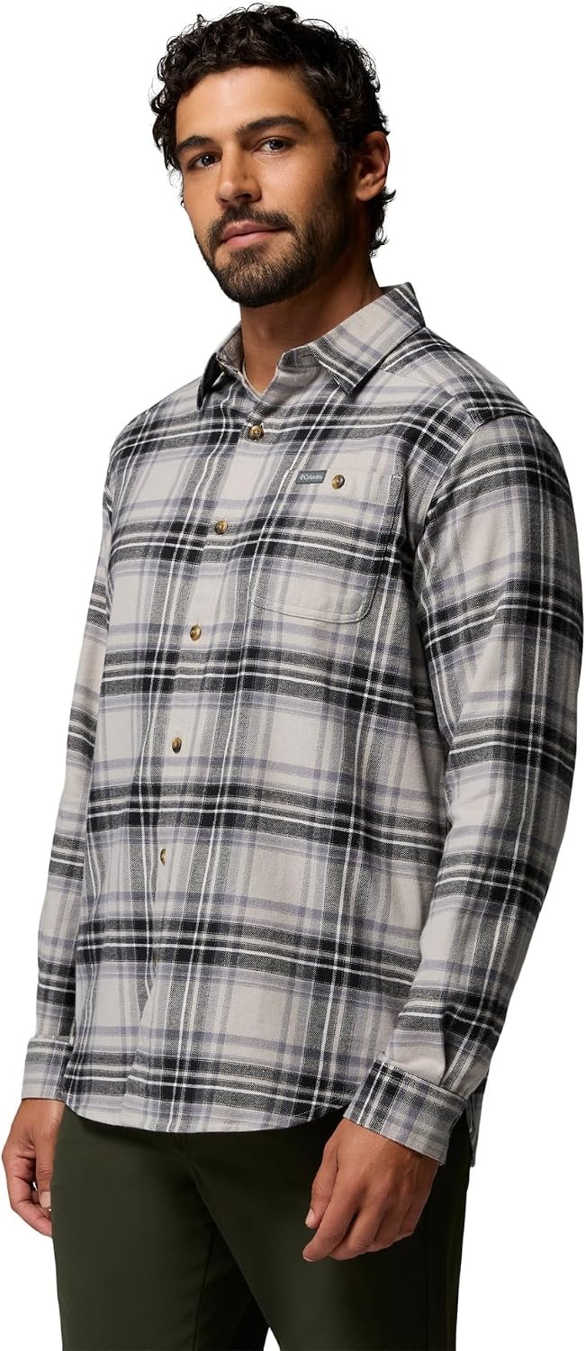 image:imageColumbia Mens Cornell Woods Flannel Long Sleeve ShirtFlint Grey Texture Plaid