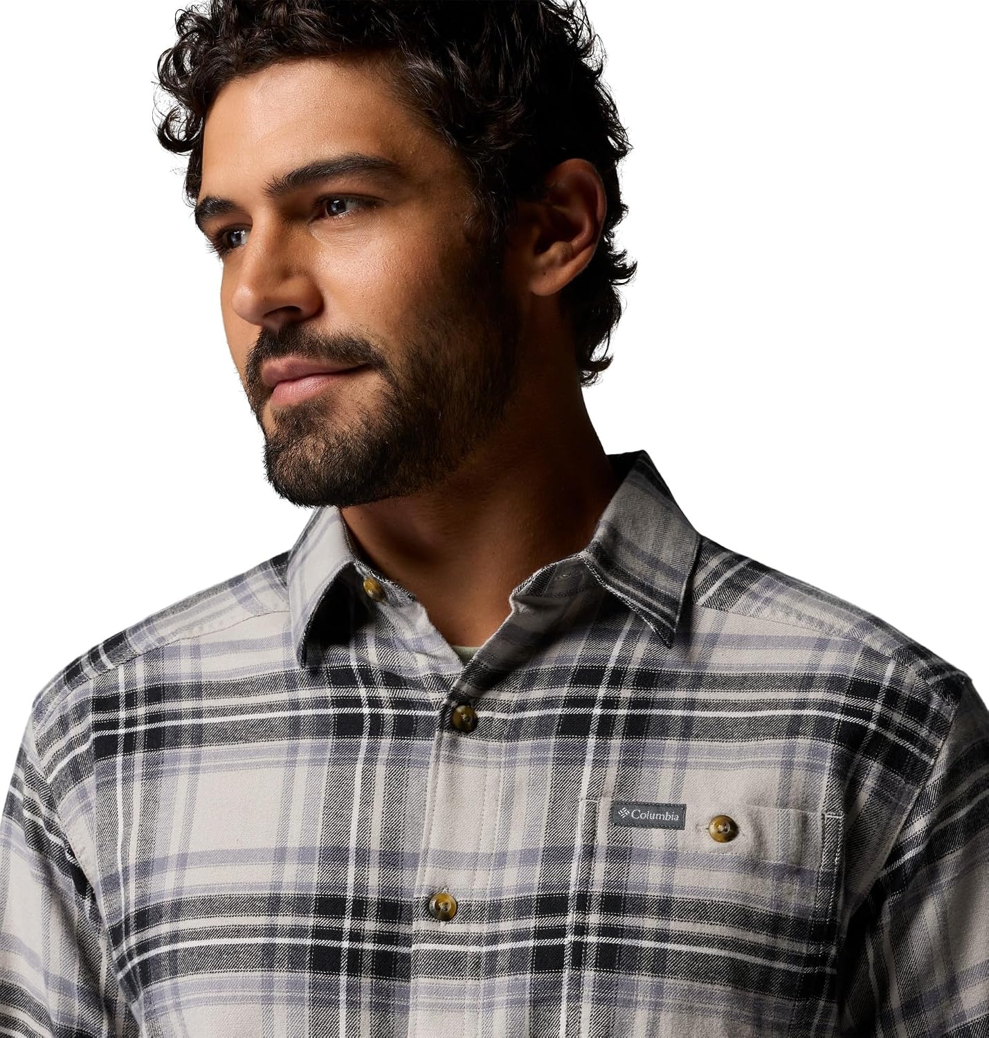 image:imageColumbia Mens Cornell Woods Flannel Long Sleeve ShirtFlint Grey Texture Plaid