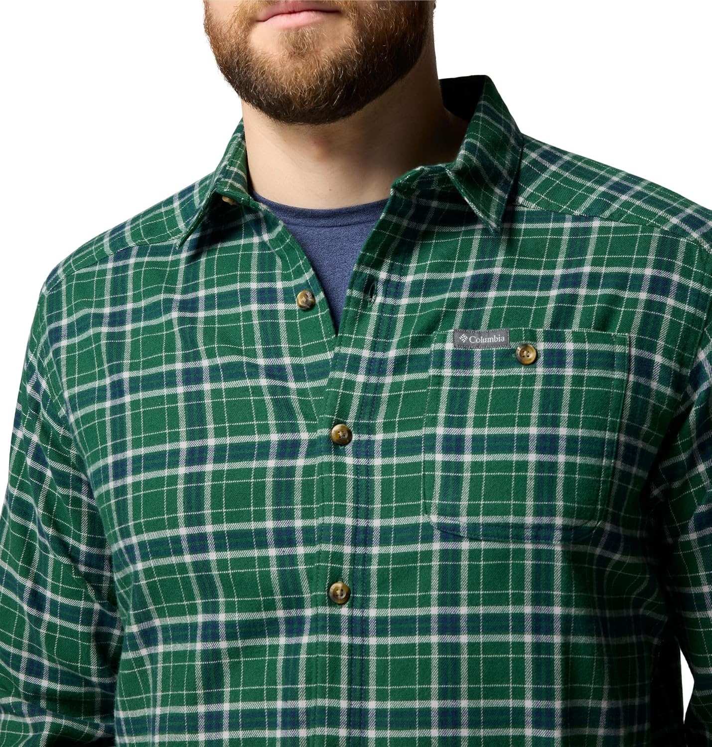 image:imageColumbia Mens Cornell Woods Flannel Long Sleeve ShirtRain Forest Quad Check