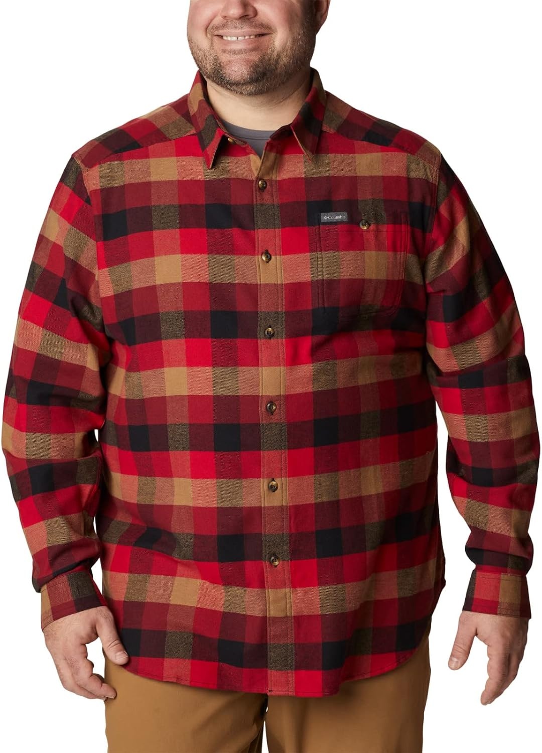image:imageColumbia Mens Cornell Woods Flannel Long Sleeve ShirtRed Jasper Buffalo Check