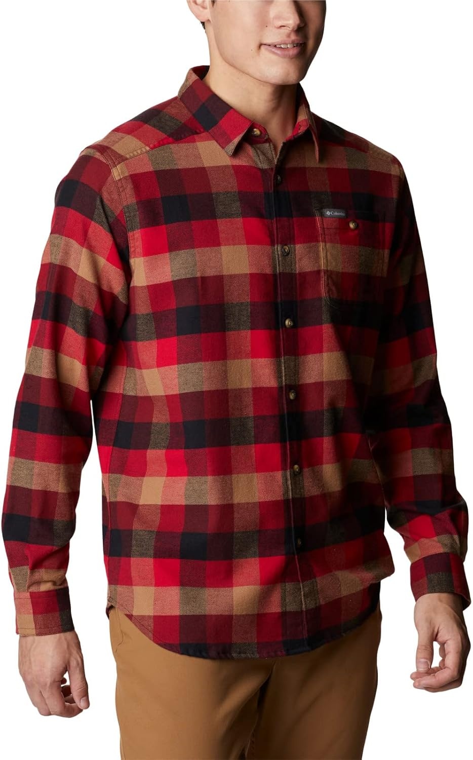 image:imageColumbia Mens Cornell Woods Flannel Long Sleeve ShirtRed Jasper Buffalo Check