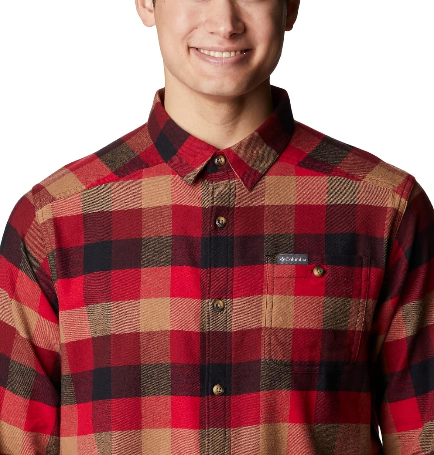 image:imageColumbia Mens Cornell Woods Flannel Long Sleeve ShirtRed Jasper Buffalo Check