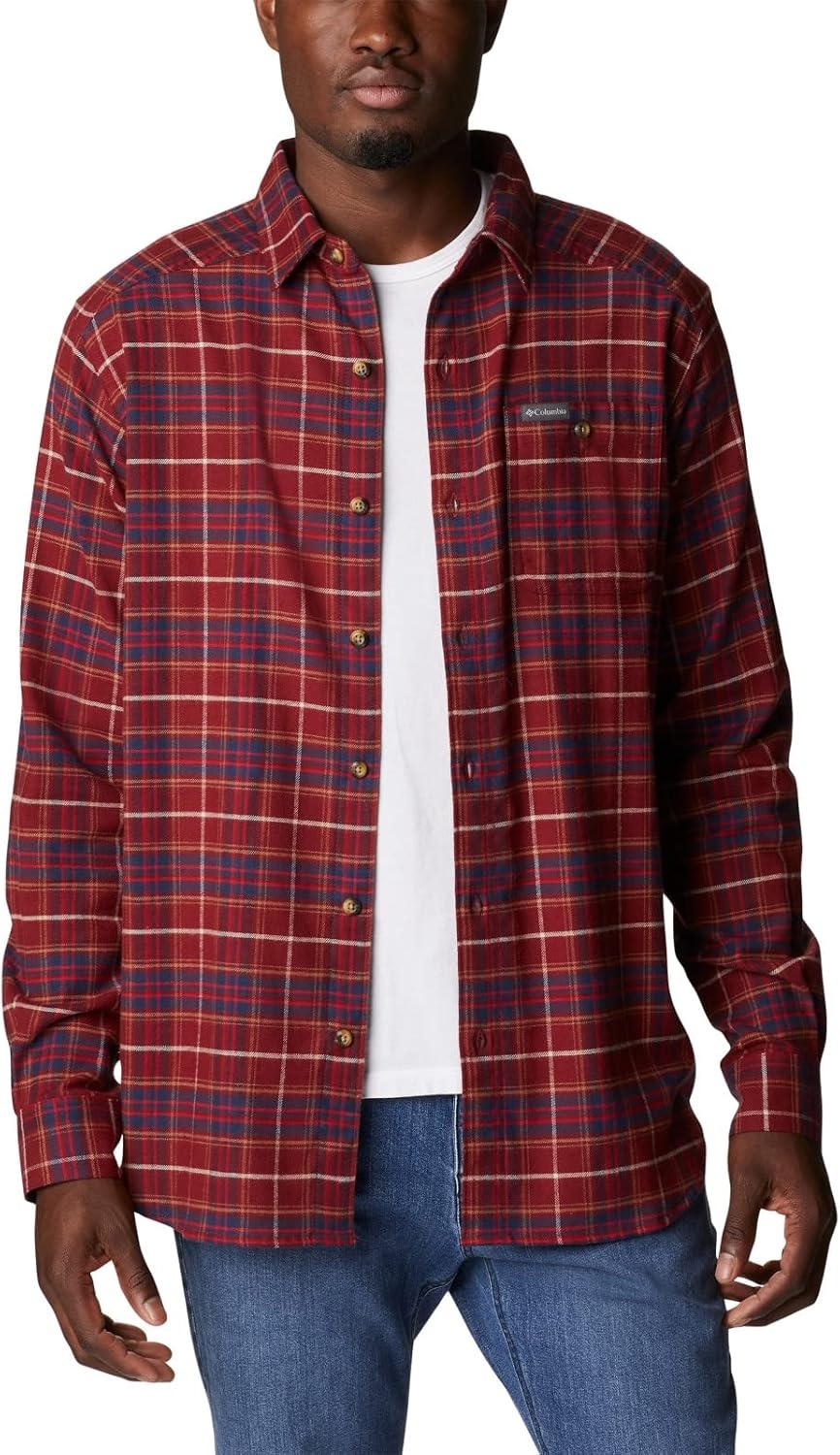 image:imageColumbia Mens Cornell Woods Flannel Long Sleeve ShirtRed Jasper Multi Tartan