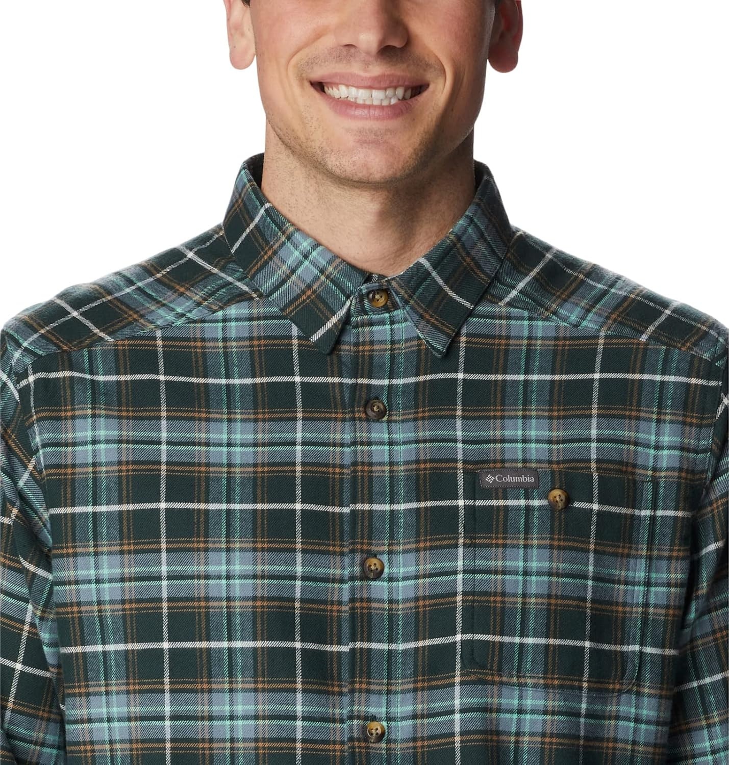 image:imageColumbia Mens Cornell Woods Flannel Long Sleeve ShirtSpruce Multi Tartan