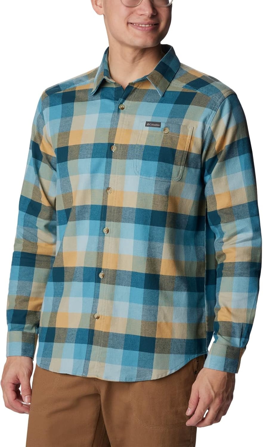 image:imageColumbia Mens Cornell Woods Flannel Long Sleeve ShirtStone Blue Buffalo Check