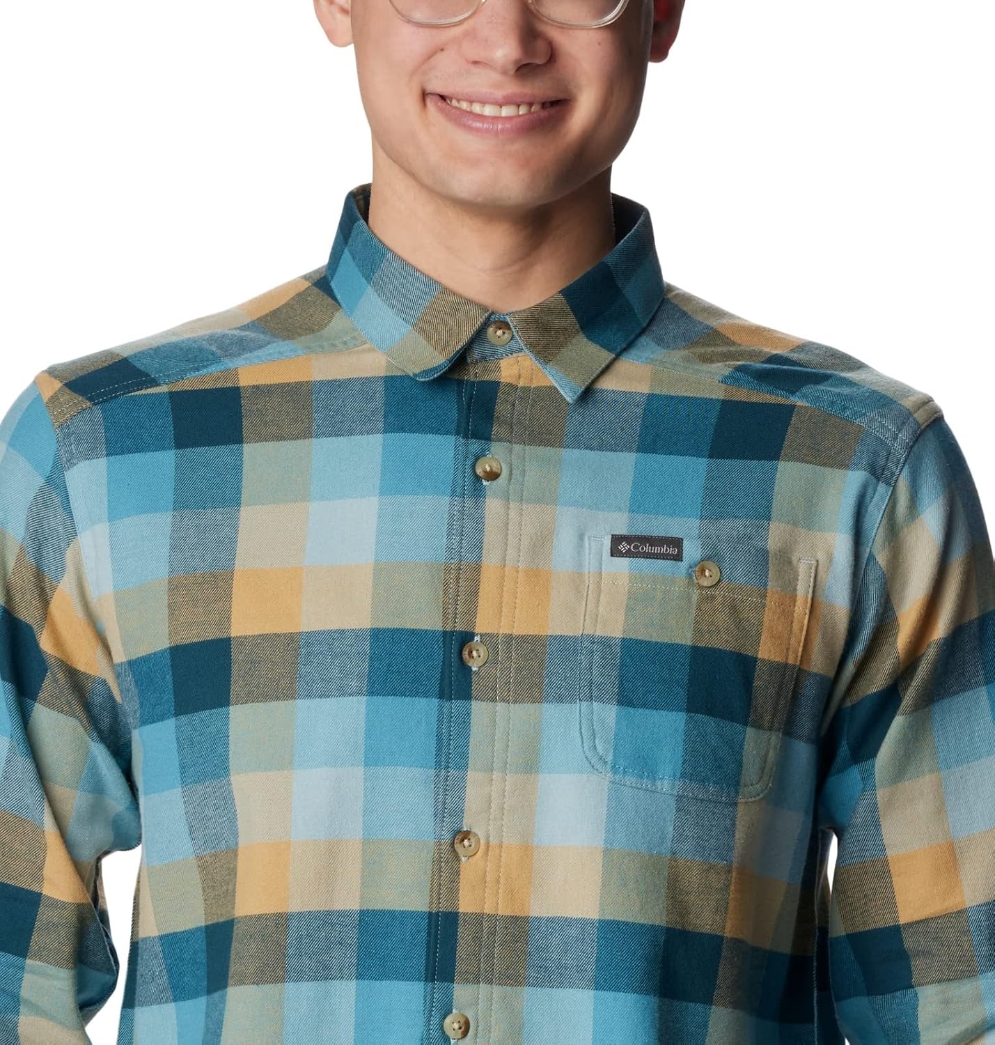 image:imageColumbia Mens Cornell Woods Flannel Long Sleeve ShirtStone Blue Buffalo Check