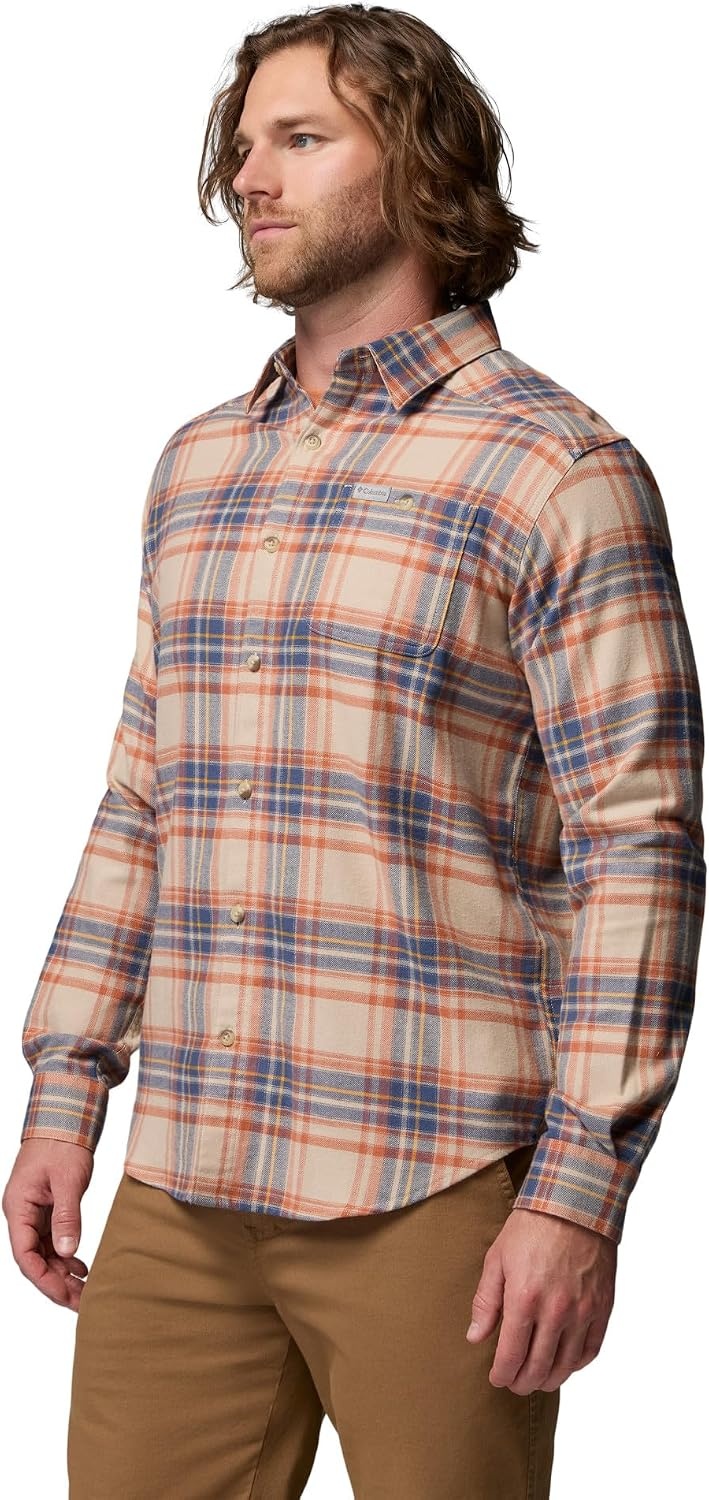 image:imageColumbia Mens Cornell Woods Flannel Long Sleeve ShirtTeak Brown Textured Plaid