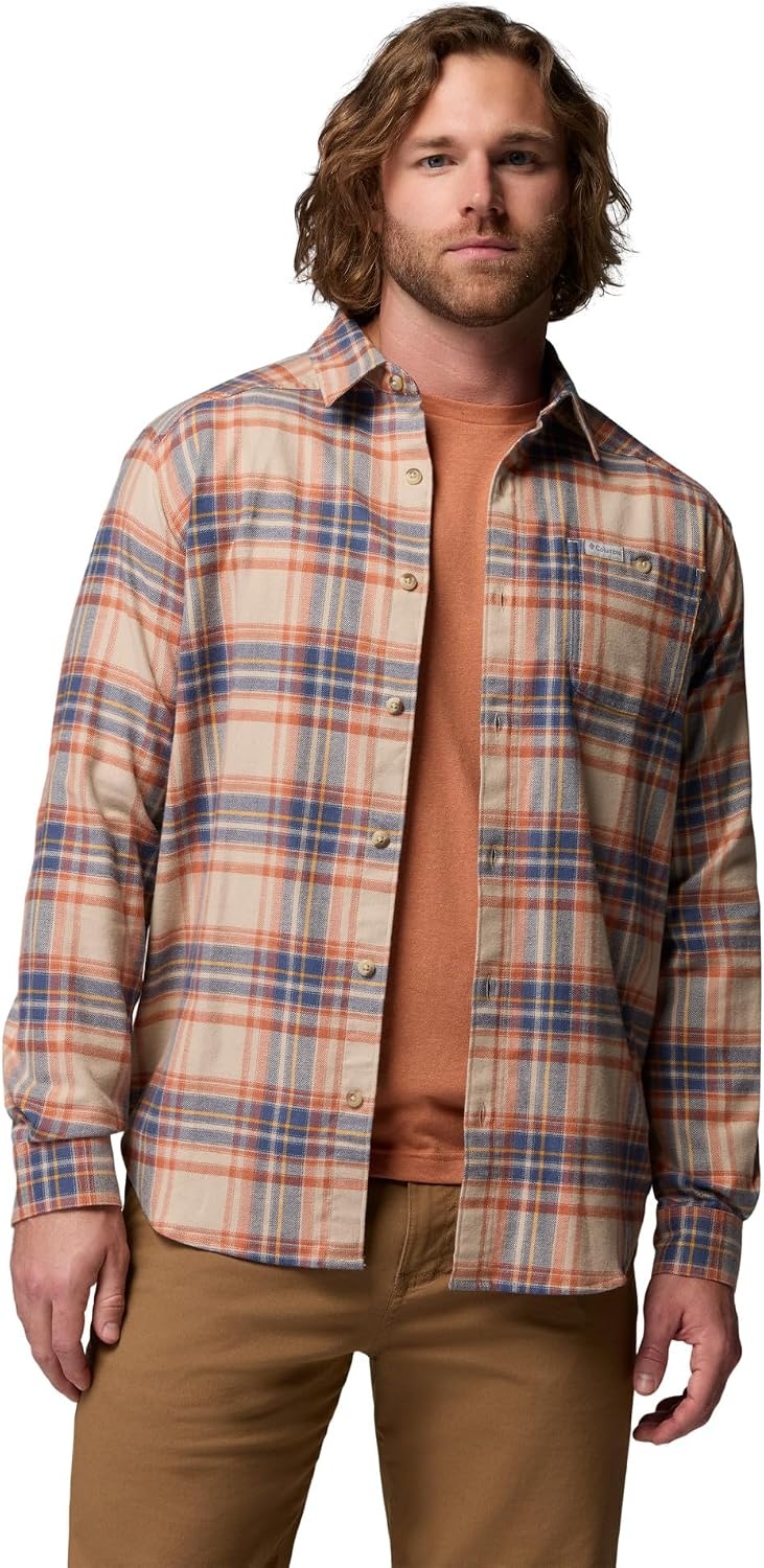 image:imageColumbia Mens Cornell Woods Flannel Long Sleeve ShirtTeak Brown Textured Plaid