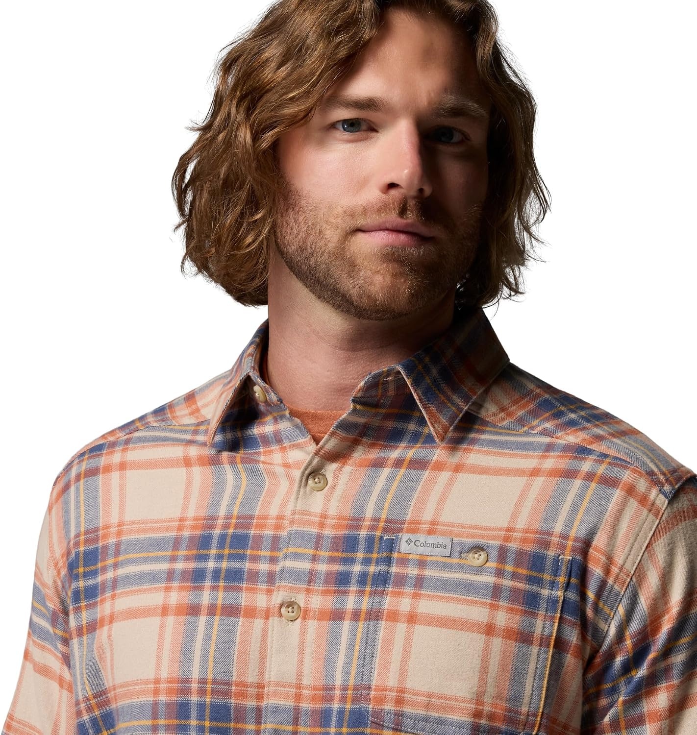 image:imageColumbia Mens Cornell Woods Flannel Long Sleeve ShirtTeak Brown Textured Plaid