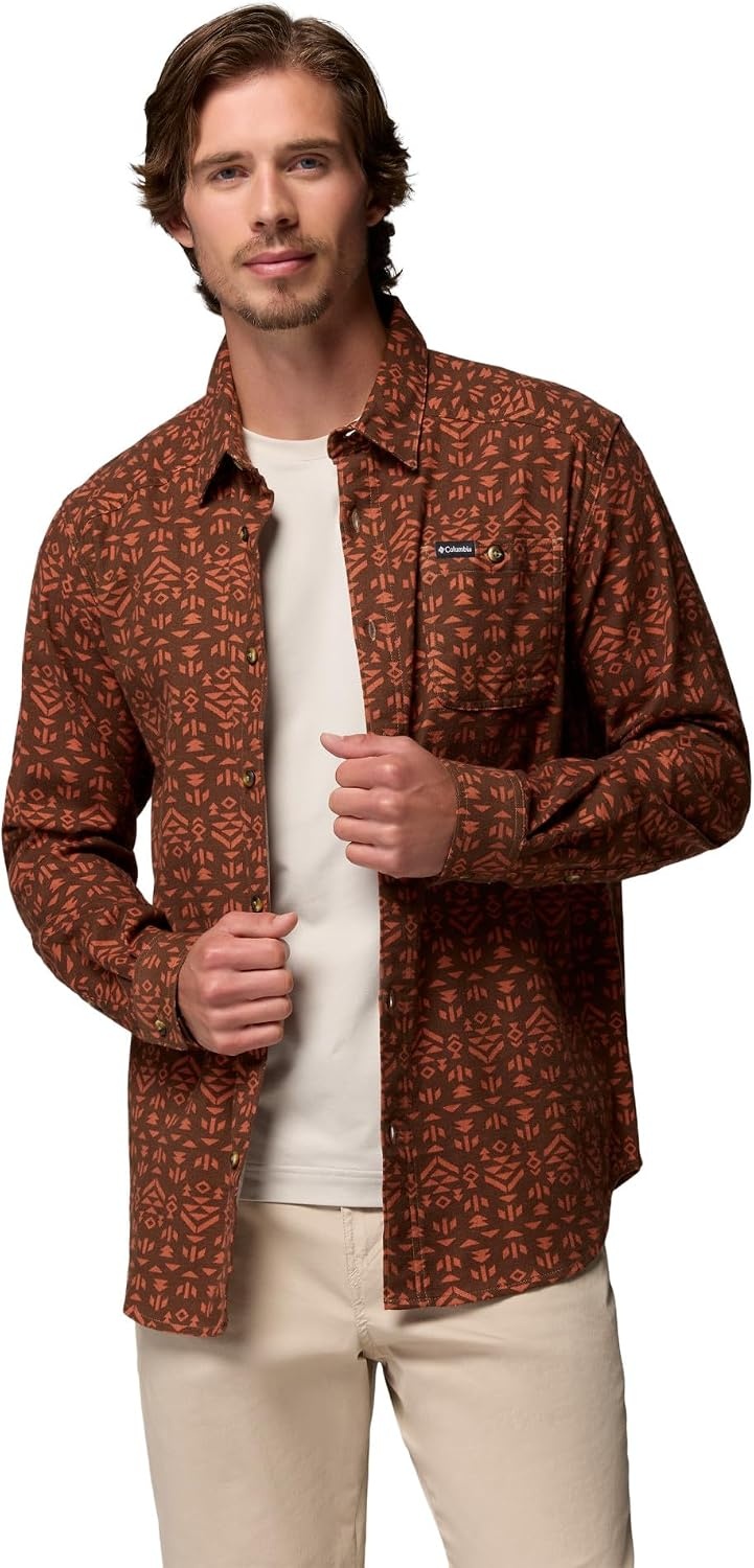 image:imageColumbia Mens Cornell Woods Flannel Long Sleeve ShirtTobacco Geostripe Tonal