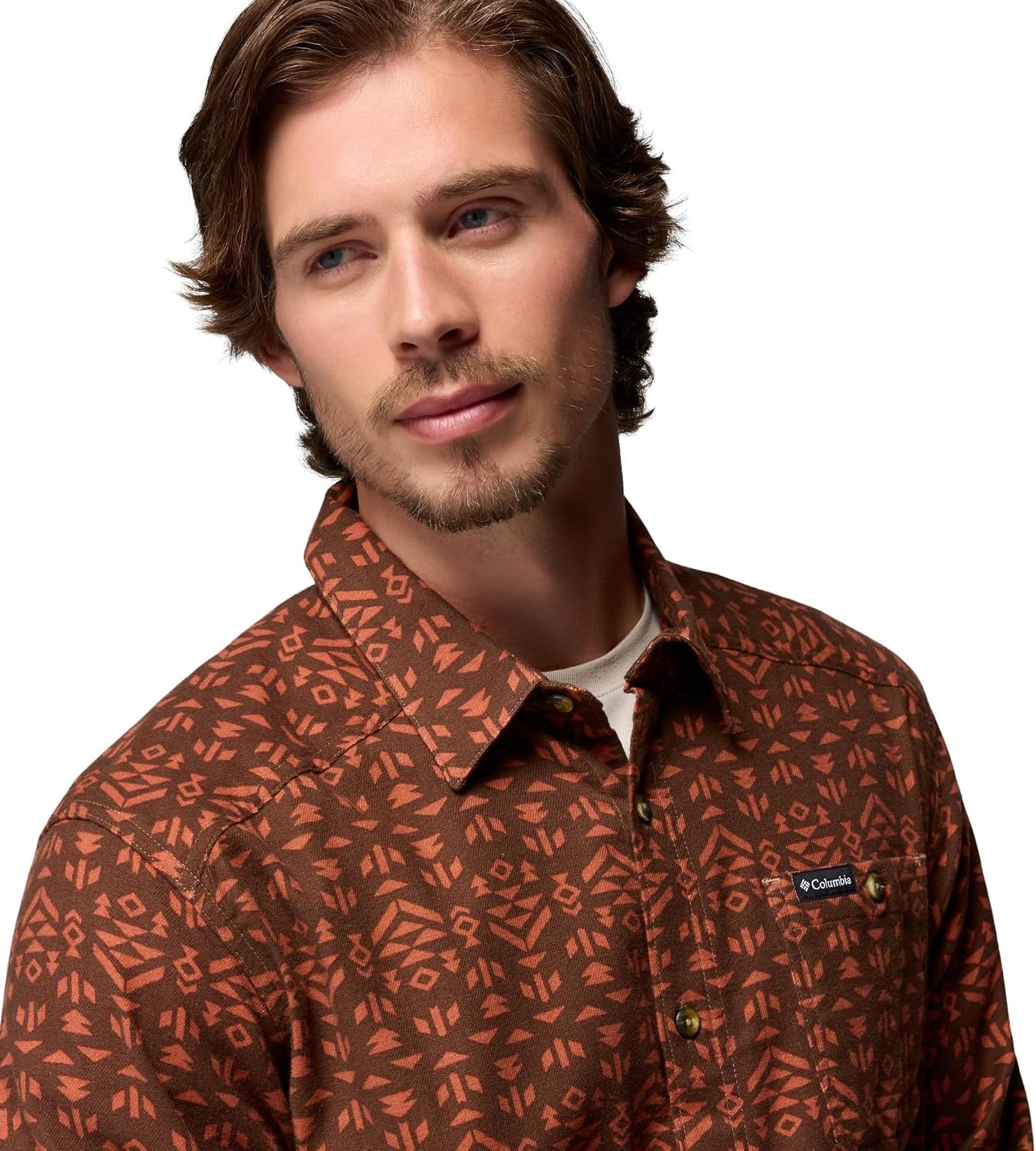 image:imageColumbia Mens Cornell Woods Flannel Long Sleeve ShirtTobacco Geostripe Tonal