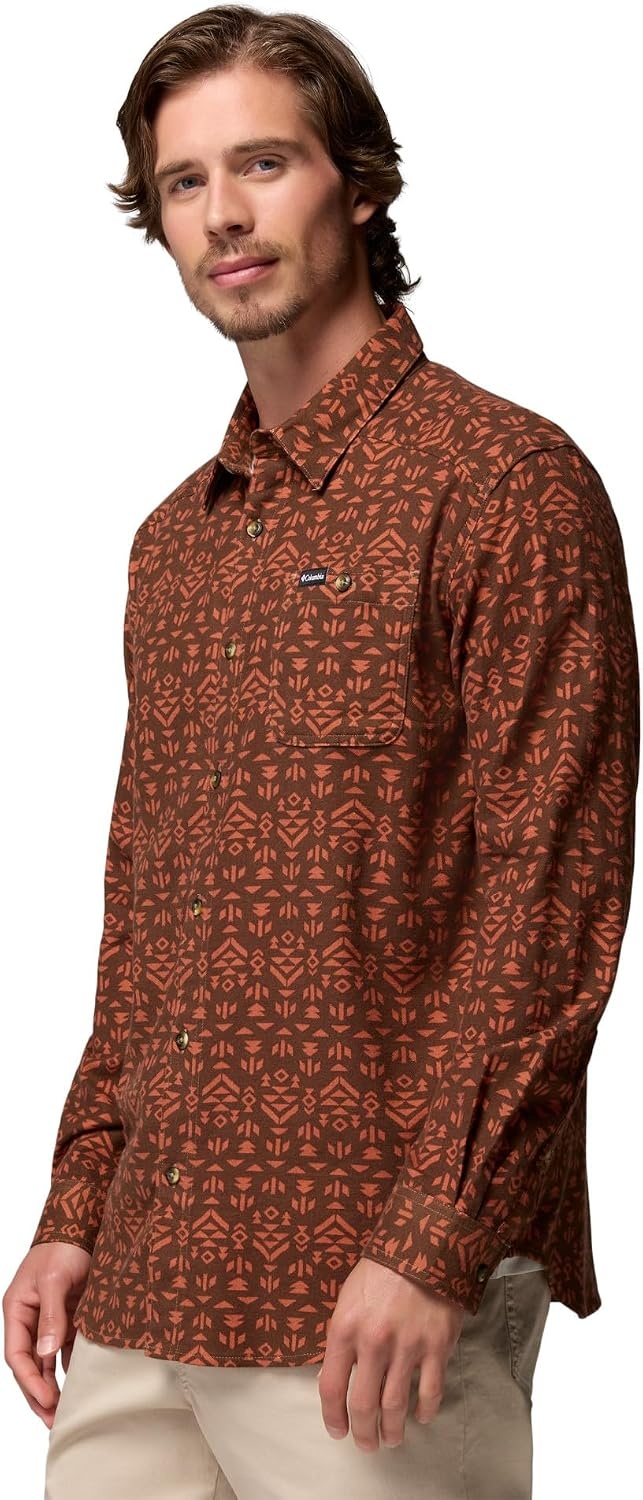 image:imageColumbia Mens Cornell Woods Flannel Long Sleeve ShirtTobacco Geostripe Tonal