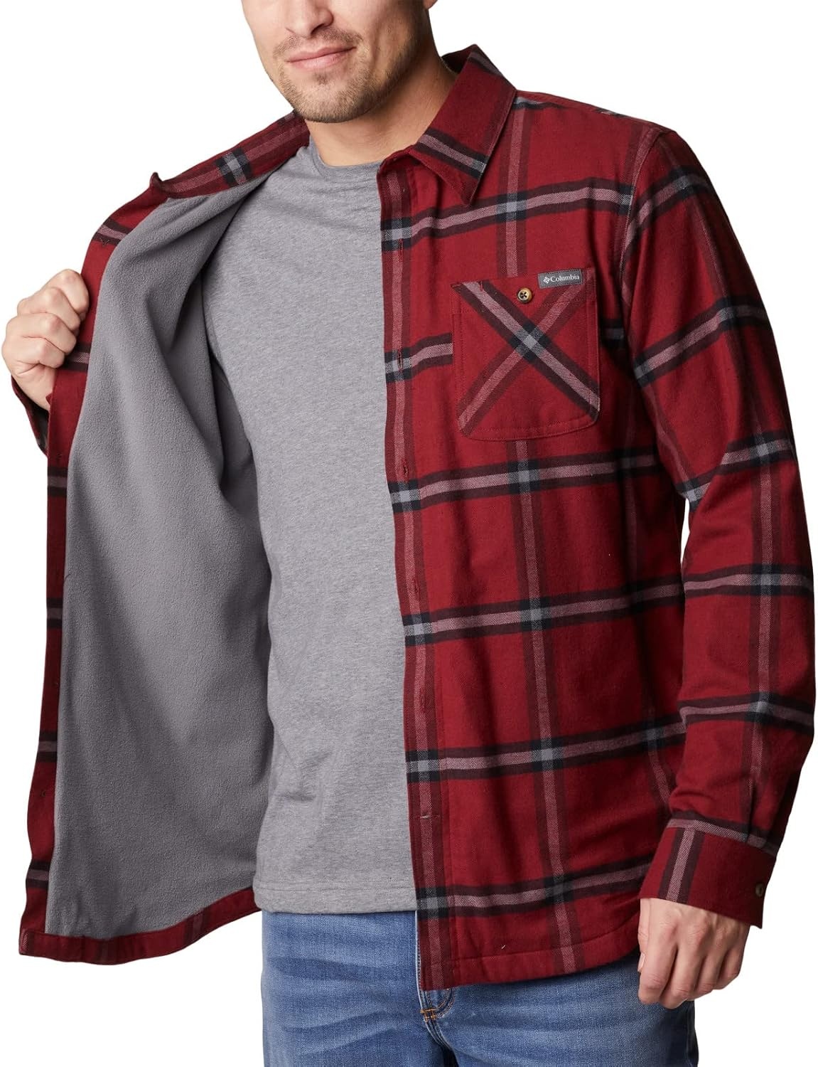 image:imageColumbia Mens Cornell Woods Fleece Lined Shirt JacketRed Jasper Windowpane