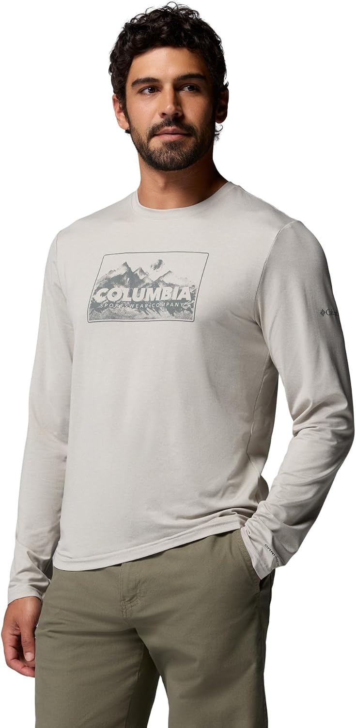image:imageColumbia Mens Parsons Point Long Sleeve Graphic TeeDark Stone Heather Framed Peakscape