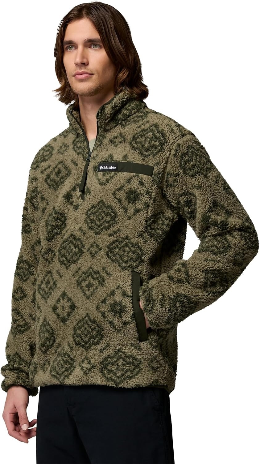 image:imageColumbia Mens Rugged Ridge High Pile Half ZipStone Green Checked OutGreenscape
