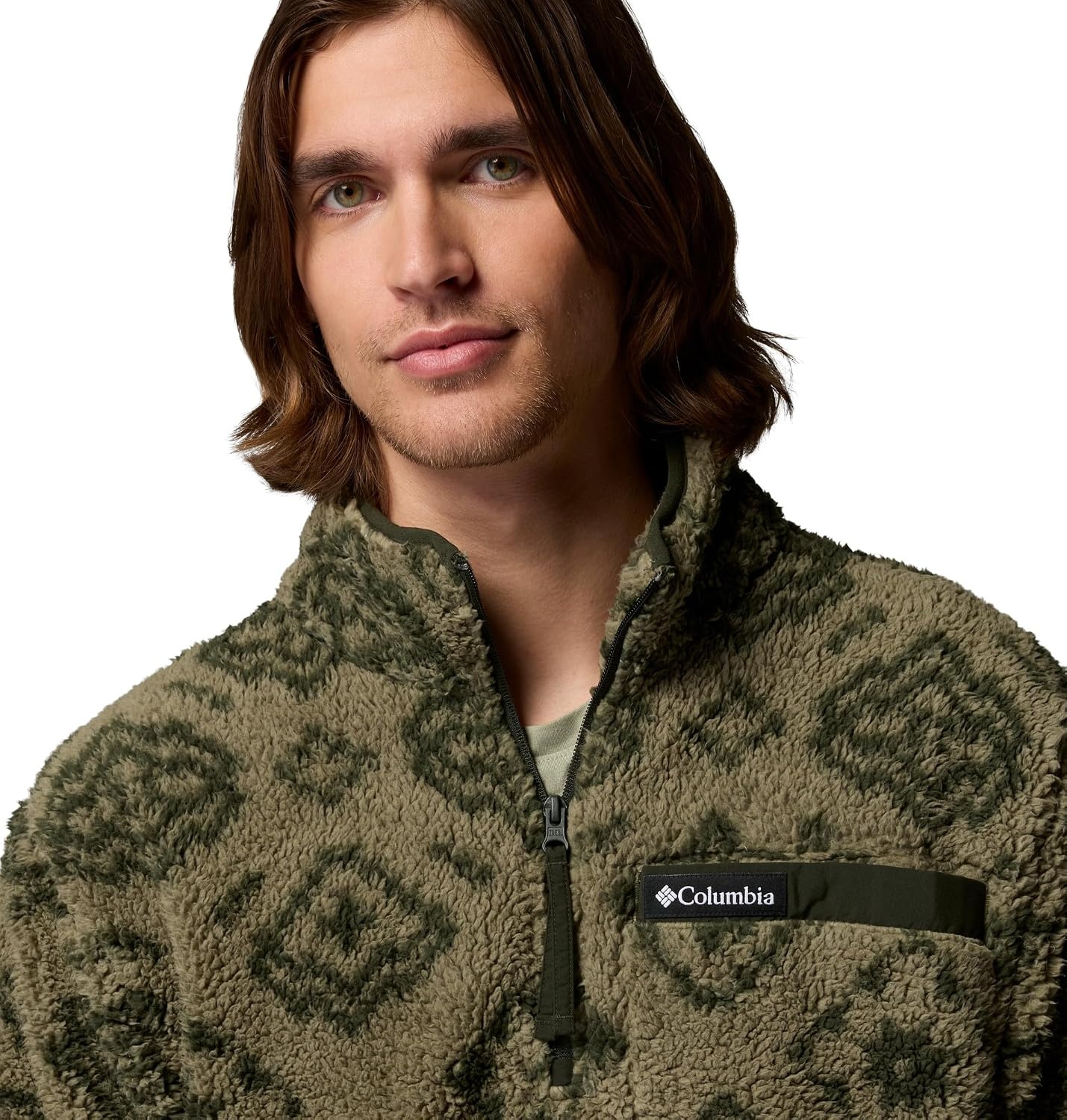 image:imageColumbia Mens Rugged Ridge High Pile Half ZipStone Green Checked OutGreenscape