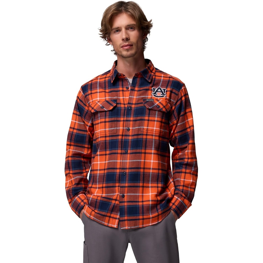 image:imageColumbia Mens Collegiate Flare Gun Flannel Long Sleeve ShirtAub  Spark Orange Tartan