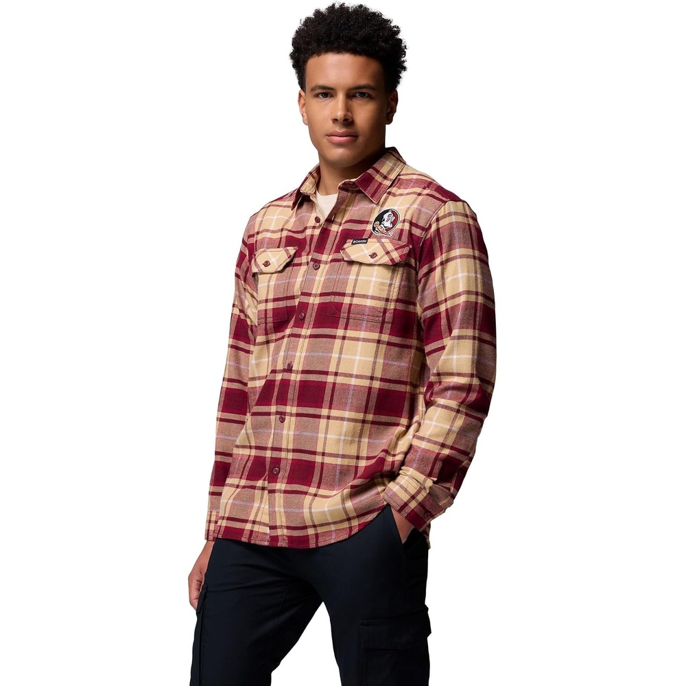image:imageColumbia Mens Collegiate Flare Gun Flannel Long Sleeve ShirtFsu Cabernet Tartan