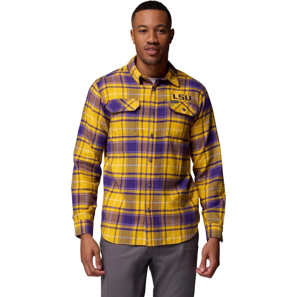 image:imageColumbia Mens Collegiate Flare Gun Flannel Long Sleeve ShirtLsu Vivid Purple Tartan