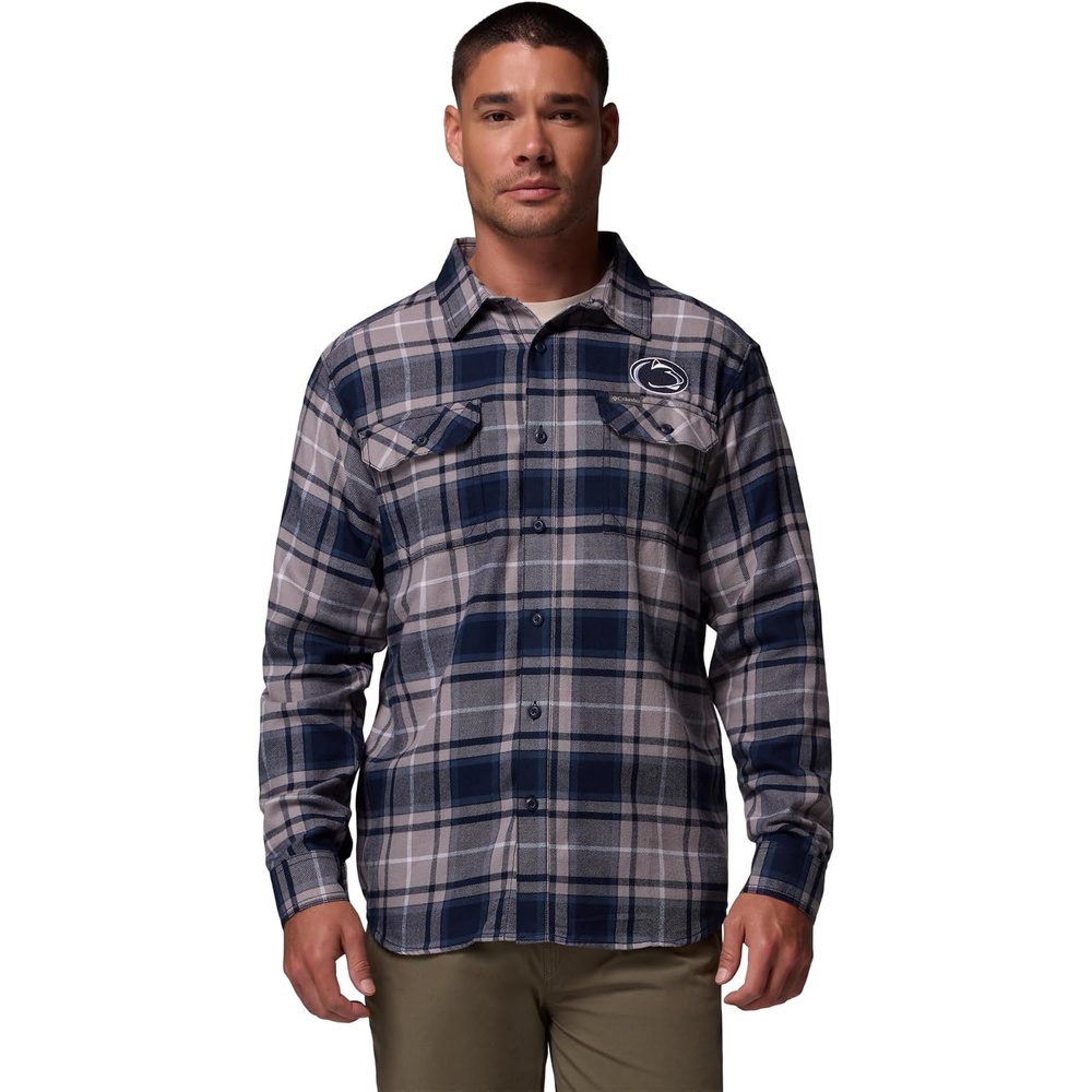 image:imageColumbia Mens Collegiate Flare Gun Flannel Long Sleeve ShirtPsu Collegiate Navy Tartan