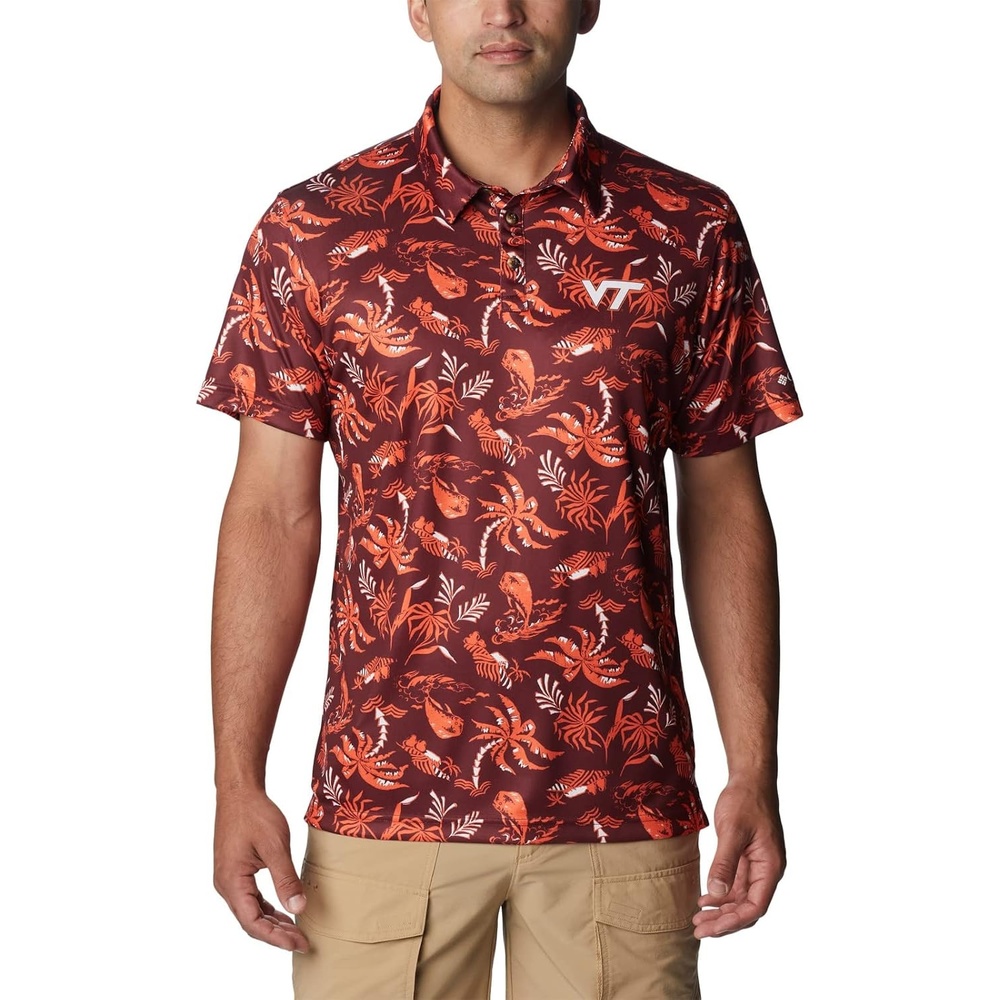 image:imageColumbia Mens Collegiate Super Terminal Tackle PoloVt Deep Maroon Dorado Isle Print