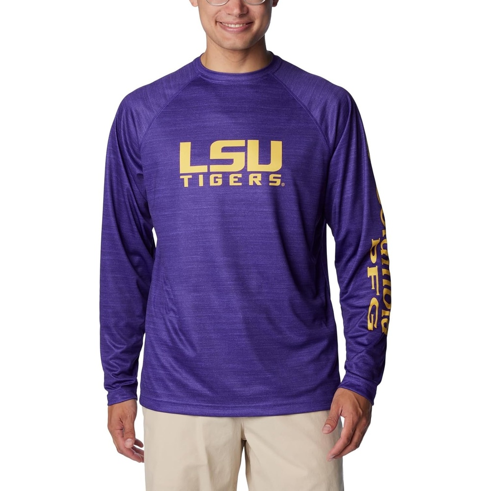 image:imageColumbia Mens Collegiate Terminal Tackle Heather Long Sleeve ShirtLsu Vivid Purple Heather