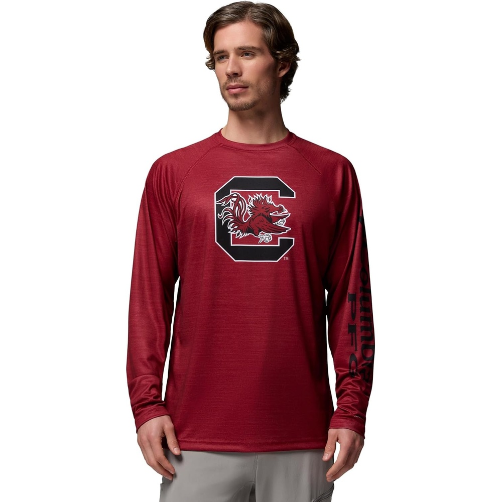 image:imageColumbia Mens Collegiate Terminal Tackle Heather Long Sleeve ShirtSc Beet Heather