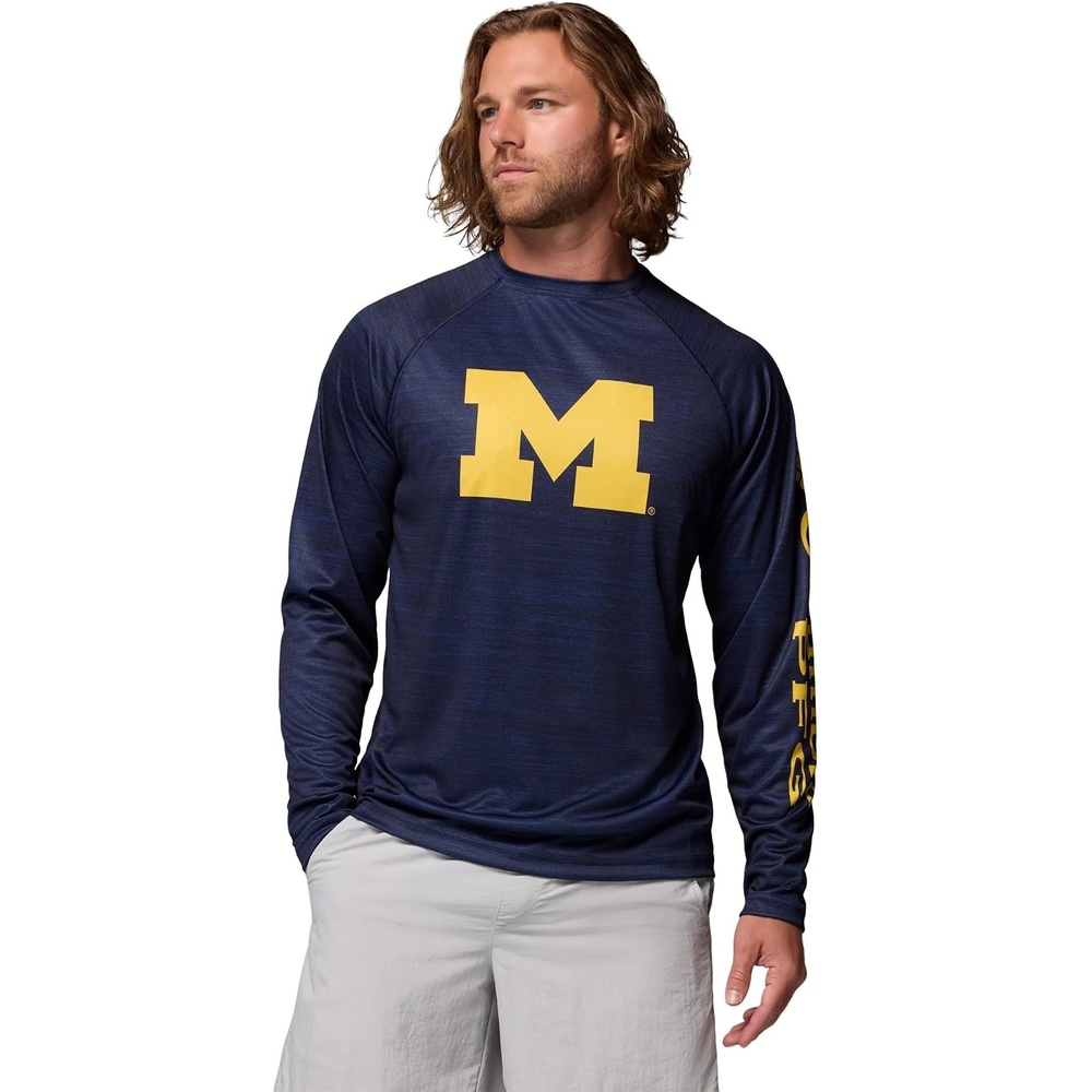 image:imageColumbia Mens Collegiate Terminal Tackle Heather Long Sleeve ShirtUm Collegiate Navy Heather