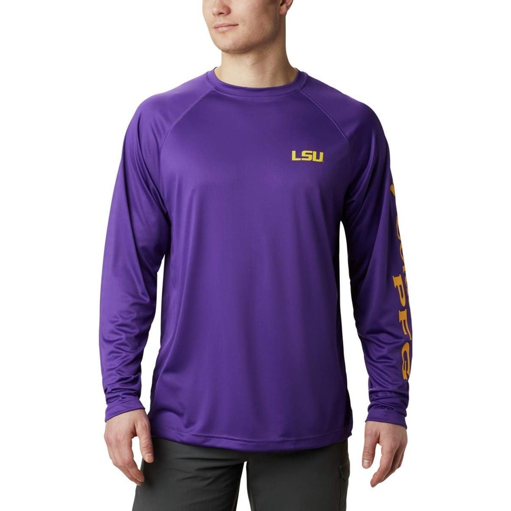 image:imageColumbia Mens Collegiate Terminal Tackle Long Sleeve ShirtLsu Vivid PurpleCollegiate Yellow