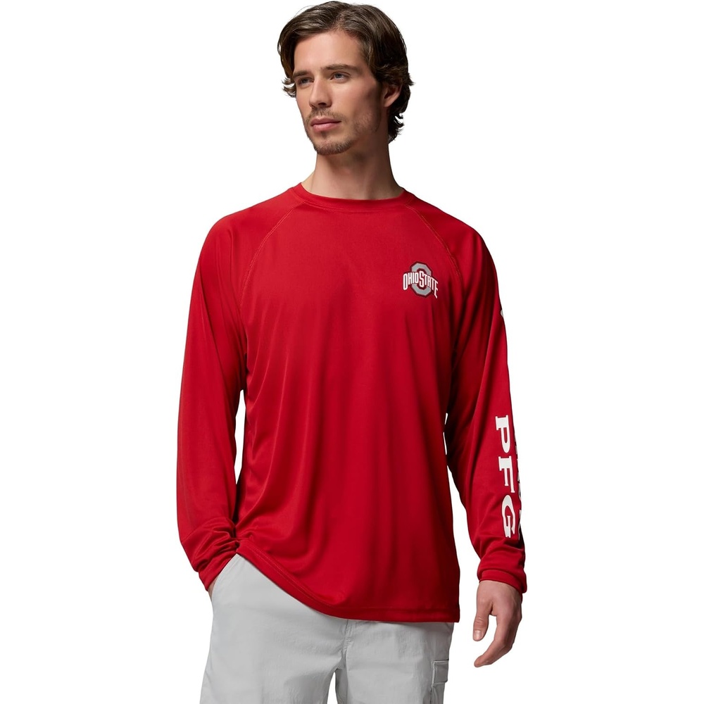 image:imageColumbia Mens Collegiate Terminal Tackle Long Sleeve ShirtOs Intense RedWhite