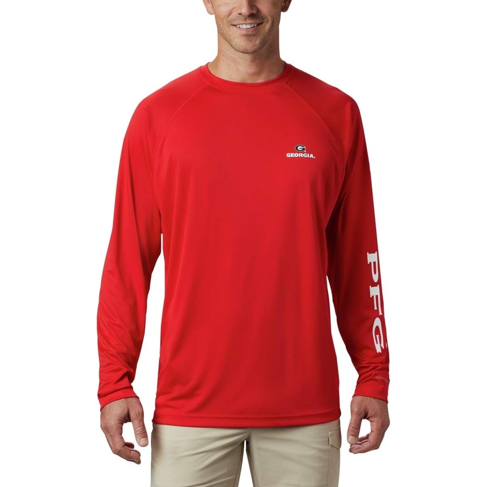 image:imageColumbia Mens Collegiate Terminal Tackle Long Sleeve ShirtUga Bright RedWhite