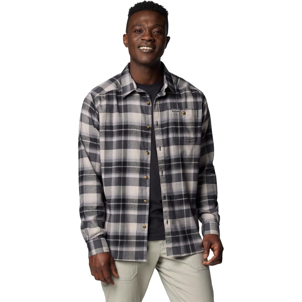 image:imageColumbia Mens Cornell Woods Flannel Long Sleeve ShirtBlackGrey Classic Multi Tartan