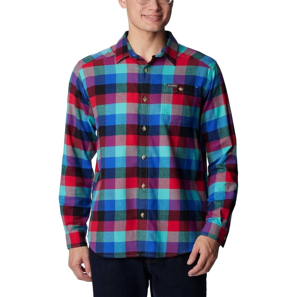 image:imageColumbia Mens Cornell Woods Flannel Long Sleeve ShirtBright Aqua Buffalo Check