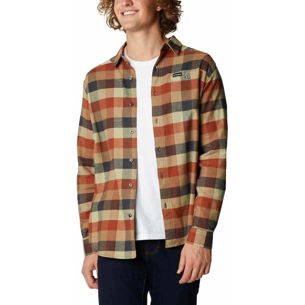image:imageColumbia Mens Cornell Woods Flannel Long Sleeve ShirtDark Amber Multi Buffalo Check