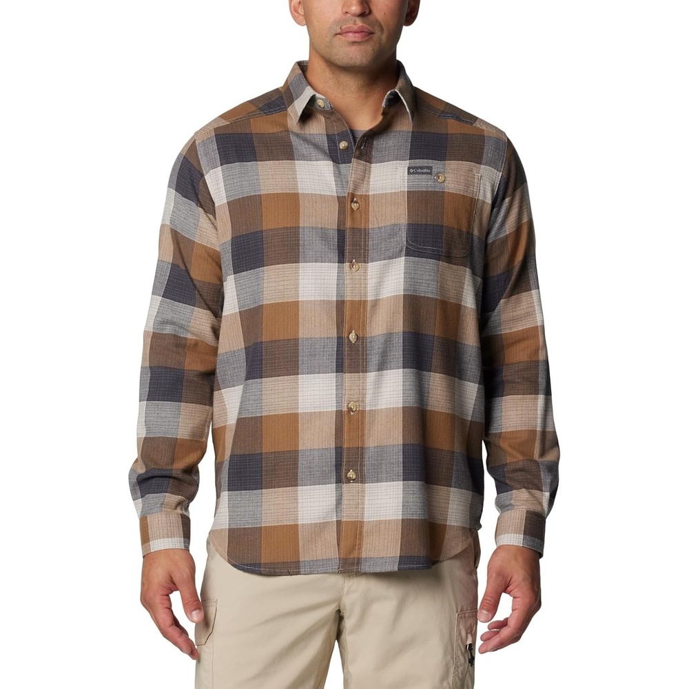 image:imageColumbia Mens Cornell Woods Flannel Long Sleeve ShirtDark Stone Ombre Buffalo