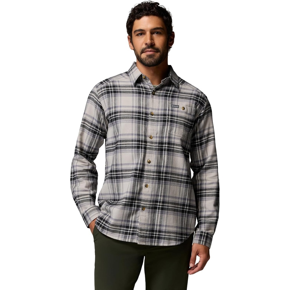 image:imageColumbia Mens Cornell Woods Flannel Long Sleeve ShirtFlint Grey Texture Plaid