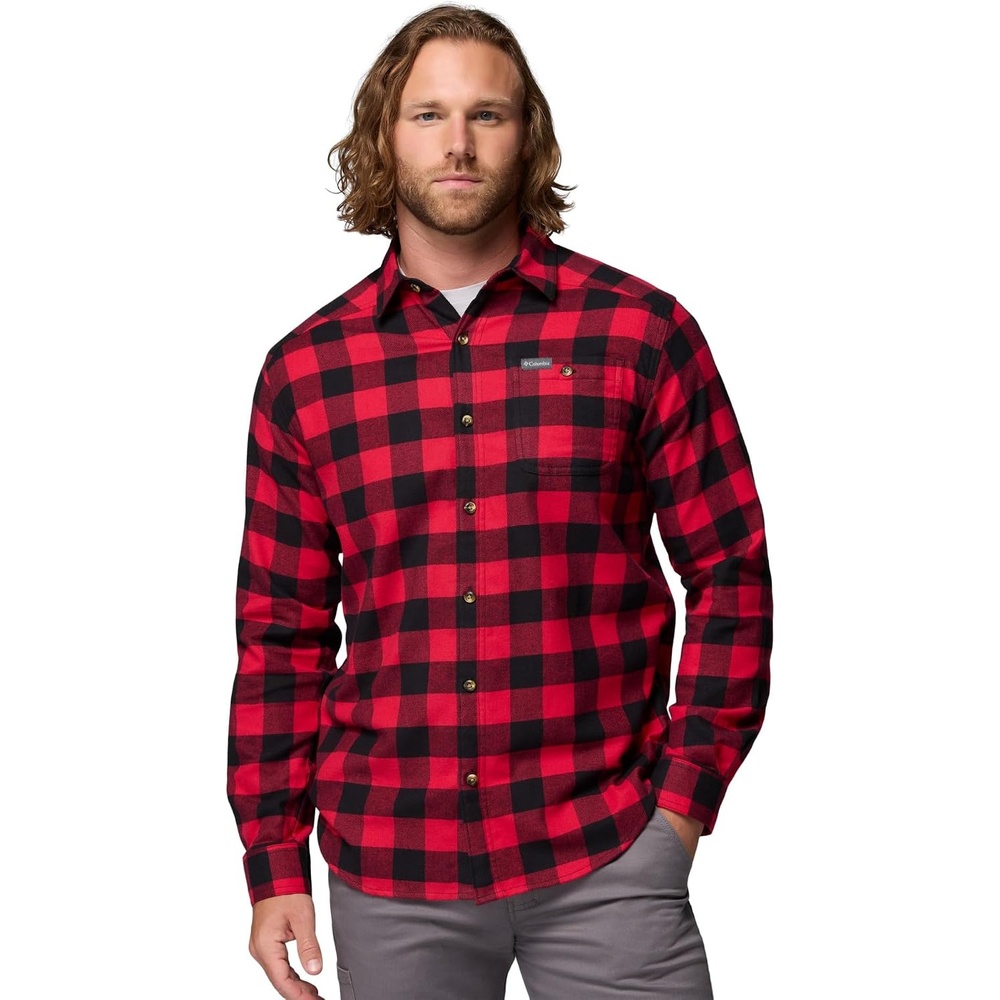 image:imageColumbia Mens Cornell Woods Flannel Long Sleeve ShirtMountain Red Buffalo Check