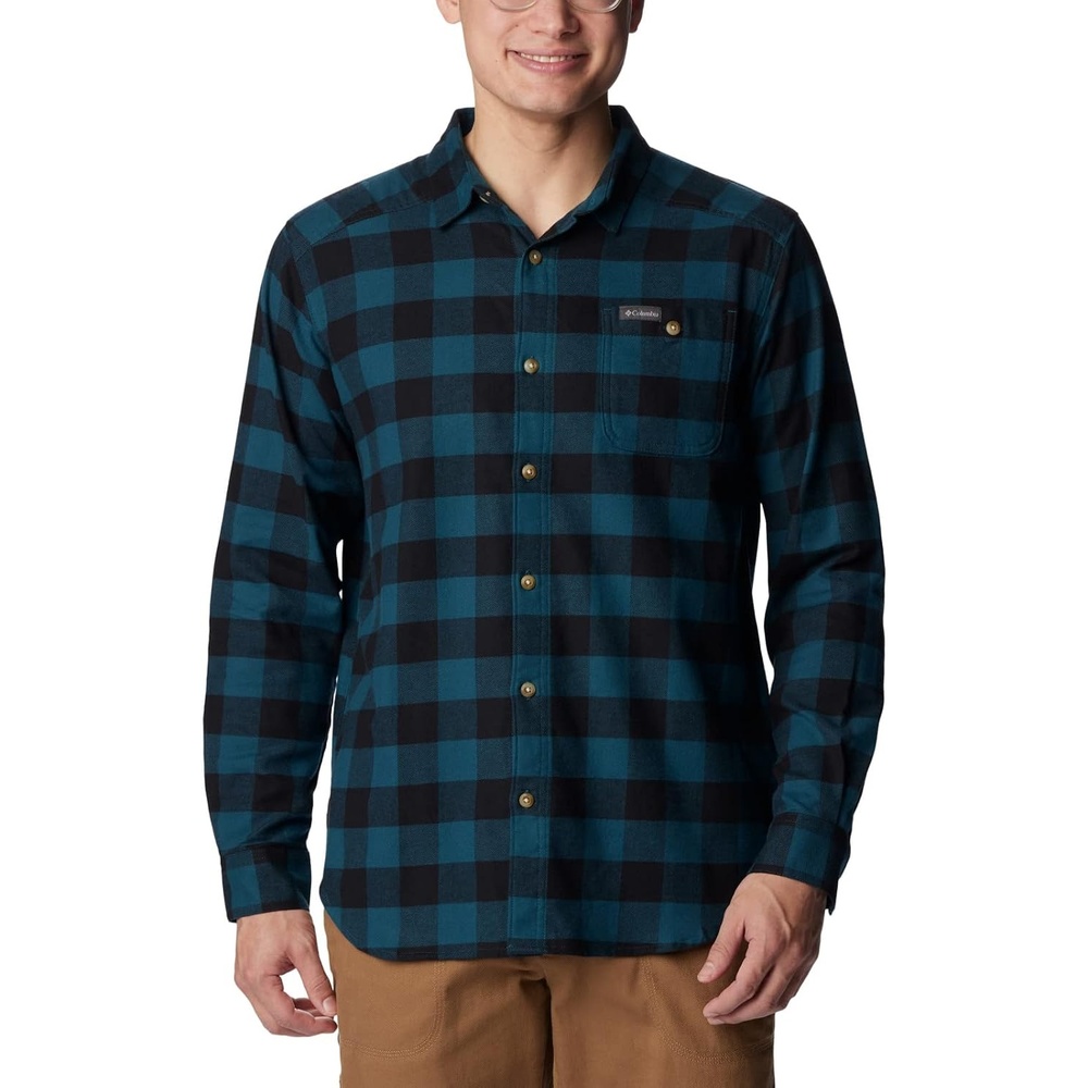 image:imageColumbia Mens Cornell Woods Flannel Long Sleeve ShirtNight Wave Buffalo Check