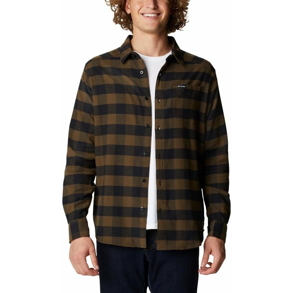 image:imageColumbia Mens Cornell Woods Flannel Long Sleeve ShirtOlive Green Buffalo Check