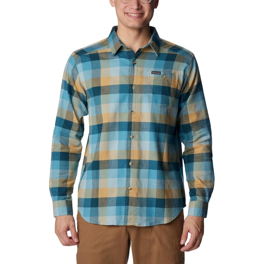 image:imageColumbia Mens Cornell Woods Flannel Long Sleeve ShirtStone Blue Buffalo Check