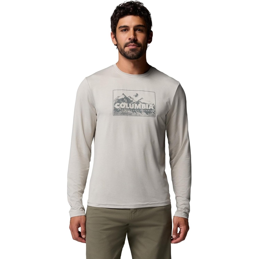 image:imageColumbia Mens Parsons Point Long Sleeve Graphic TeeDark Stone Heather Framed Peakscape